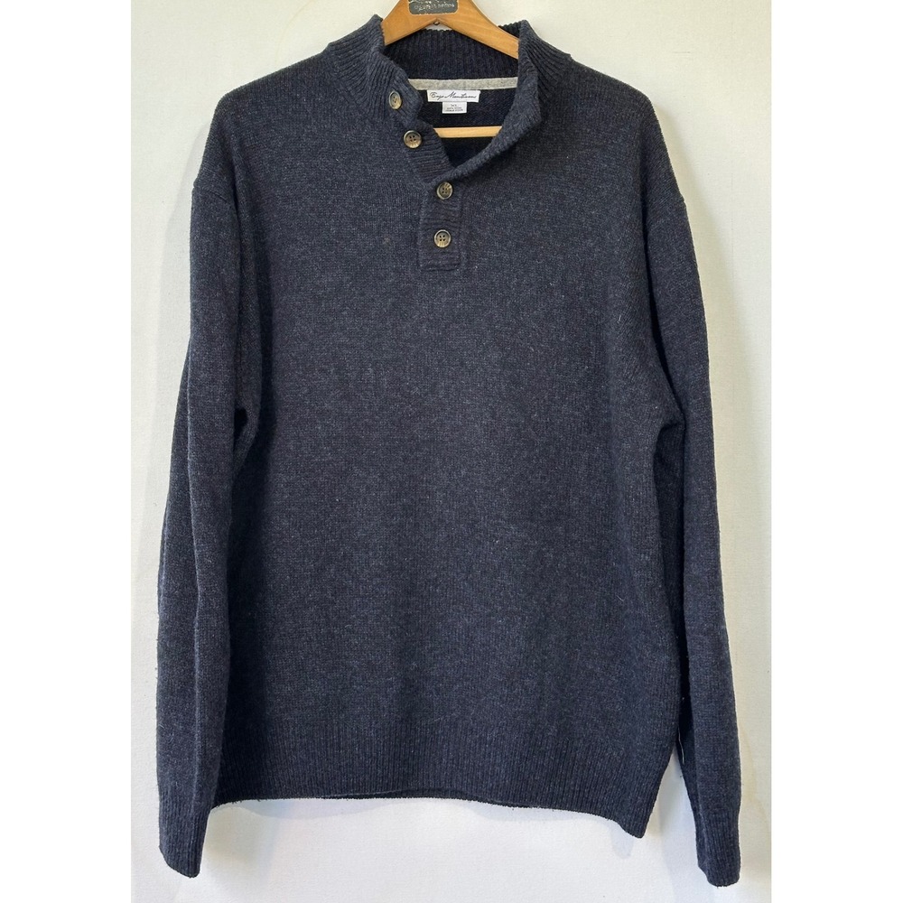 Enzo Mantovani Sweater Wool Mock Neck Henley Mens XL Blue Business Classy